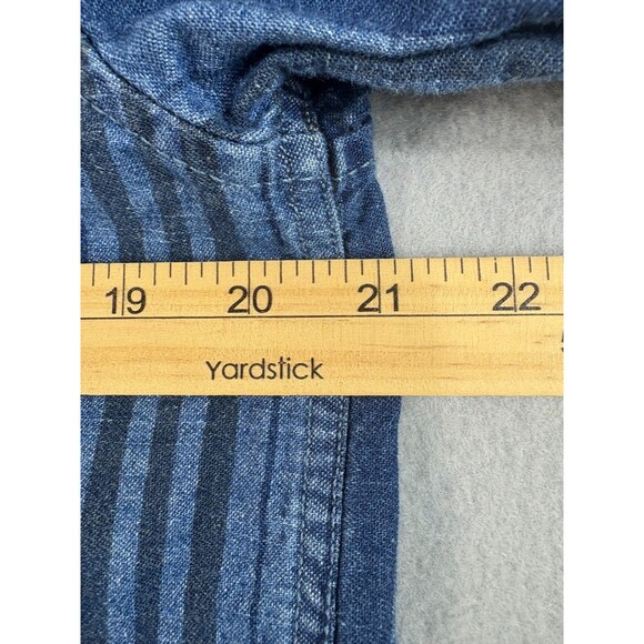 Vintage CPO Shirt Mens Medium Blue Denim Striped Navy Anchor Buttons Military - Picture 9 of 16